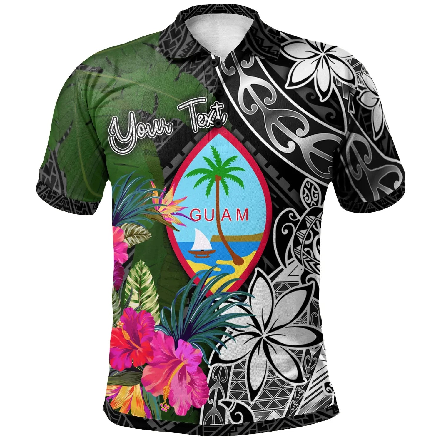 Guam Custom Personalised Polo Shirt - Turtle Plumeria Banana Leaf