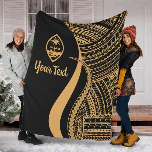 Guam Custom Personalised Premium Blanket - Gold Polynesian Tentacle Tribal Pattern