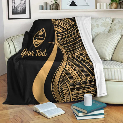 Guam Custom Personalised Premium Blanket - Gold Polynesian Tentacle Tribal Pattern