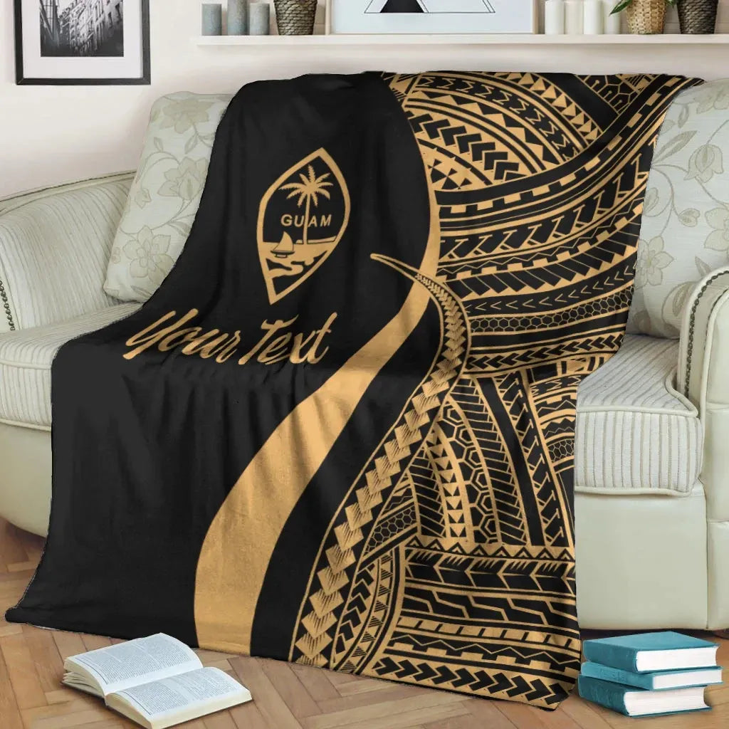 Guam Custom Personalised Premium Blanket - Gold Polynesian Tentacle Tribal Pattern