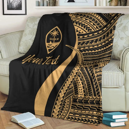 Guam Custom Personalised Premium Blanket - Gold Polynesian Tentacle Tribal Pattern