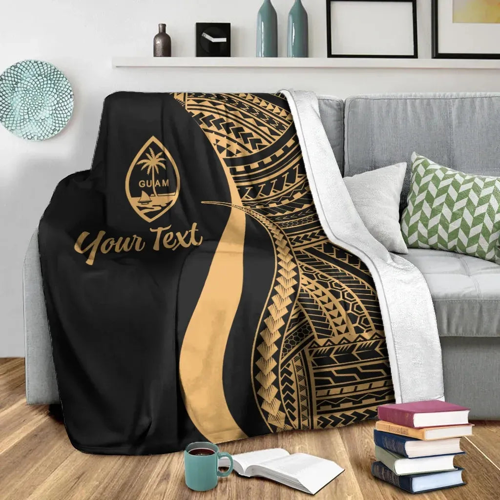 Guam Custom Personalised Premium Blanket - Gold Polynesian Tentacle Tribal Pattern