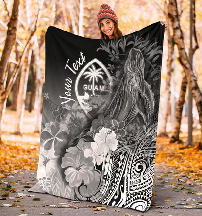 Guam Custom Personalised Premium Blanket - Humpback Whale with Tropical Flowers (White)