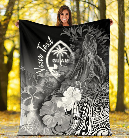 Guam Custom Personalised Premium Blanket - Humpback Whale with Tropical Flowers (White)