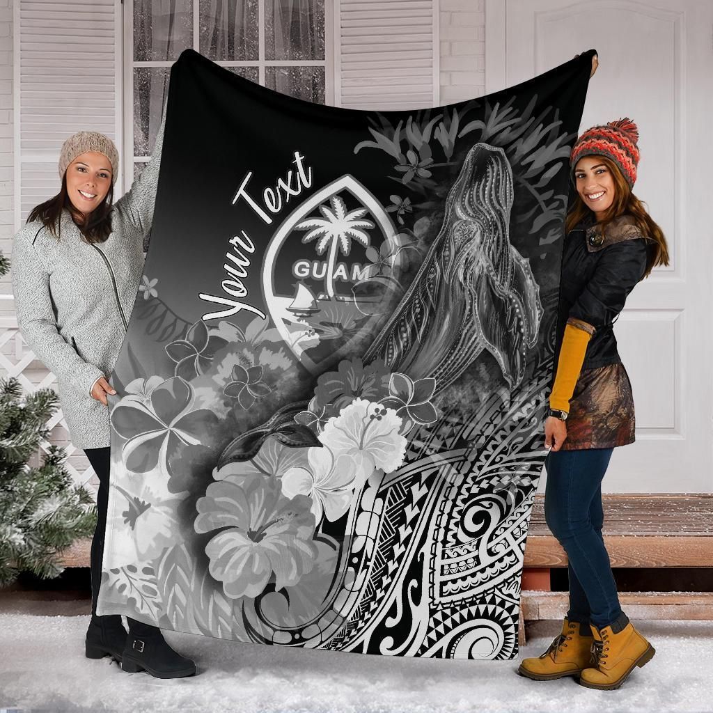 Guam Custom Personalised Premium Blanket - Humpback Whale with Tropical Flowers (White)