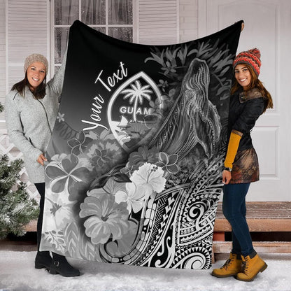 Guam Custom Personalised Premium Blanket - Humpback Whale with Tropical Flowers (White)