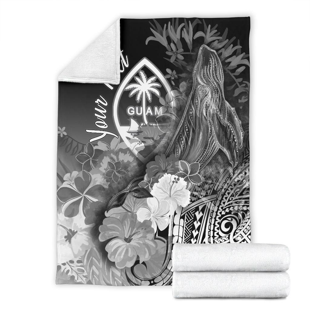 Guam Custom Personalised Premium Blanket - Humpback Whale with Tropical Flowers (White)
