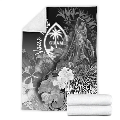 Guam Custom Personalised Premium Blanket - Humpback Whale with Tropical Flowers (White)