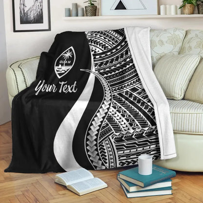 Guam Custom Personalised Premium Blanket - White Polynesian Tentacle Tribal Pattern