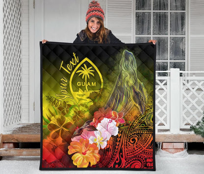 Guam Custom Personalised Premium Quilt  - Humpback Whale with Tropical Flowers (Yellow)