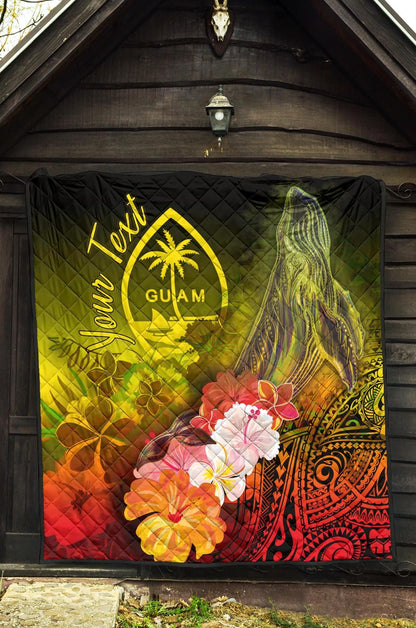 Guam Custom Personalised Premium Quilt  - Humpback Whale with Tropical Flowers (Yellow)