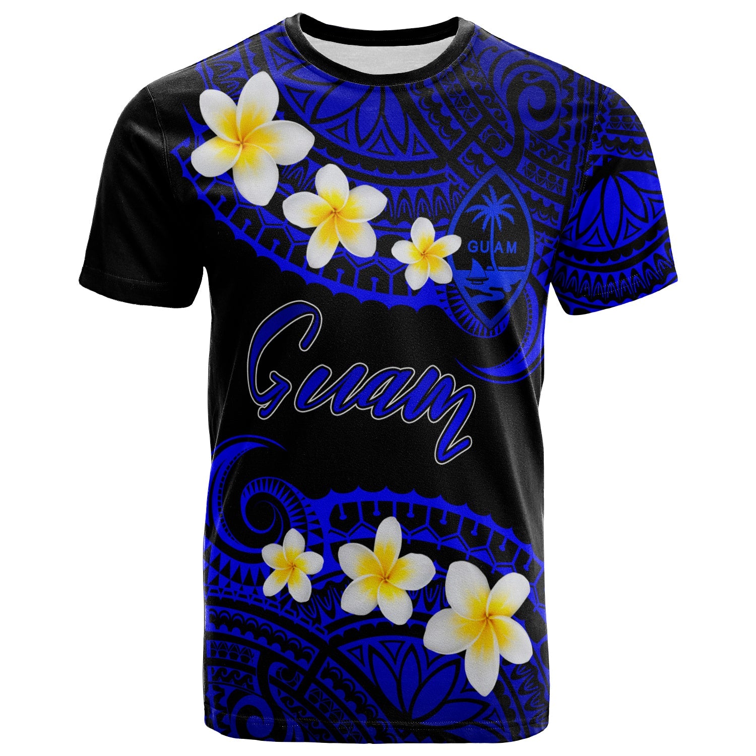 Guam Custom Personalised T-Shirt - Plumeria Polynesian Vibe Blue