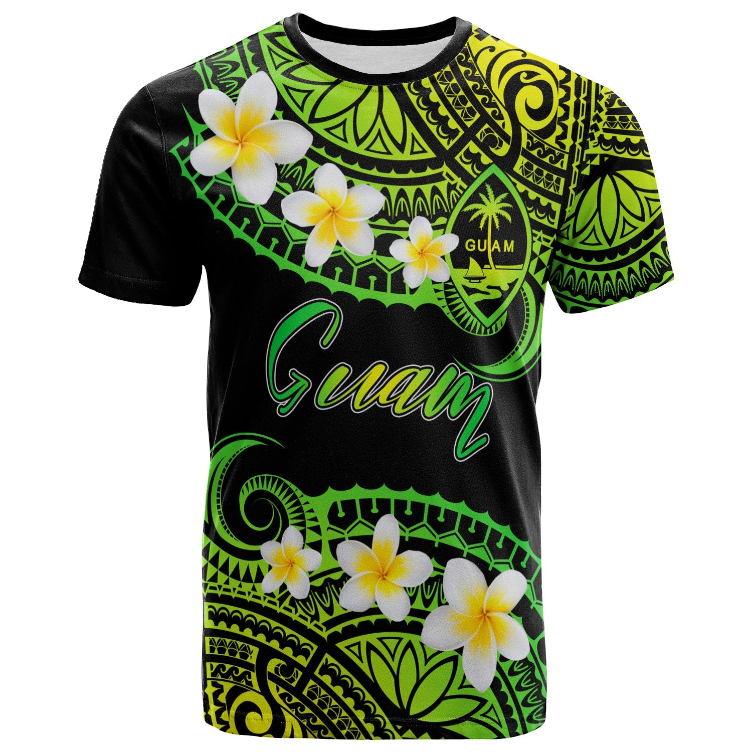 Guam Custom Personalised T-Shirt - Plumeria Polynesian Vibe Green