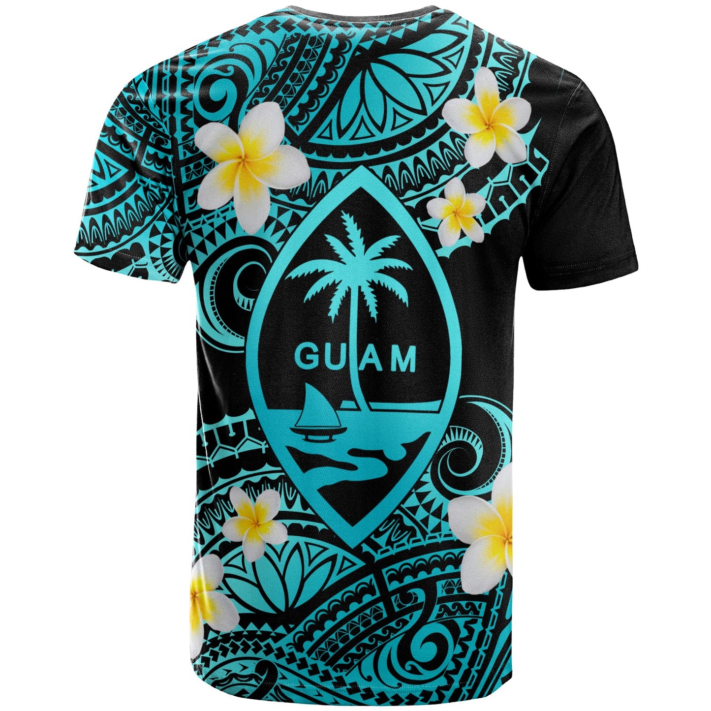 Guam Custom Personalised T-Shirt - Plumeria Polynesian Vibe Turquoise