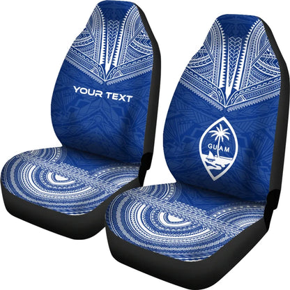 Guam Custom Personalised Car Seat Cover - Guam Flag Polynesian Chief Tattoo BLue Version