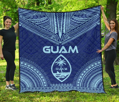 Guam Premium Quilt - Guam Coat Of Arms Polynesian Chief Blue Version