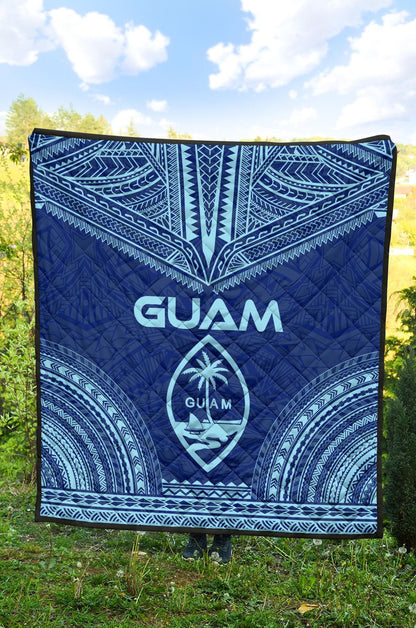 Guam Premium Quilt - Guam Coat Of Arms Polynesian Chief Blue Version