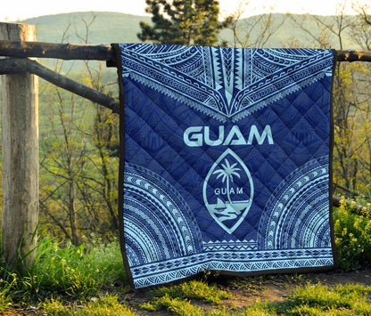 Guam Premium Quilt - Guam Coat Of Arms Polynesian Chief Blue Version