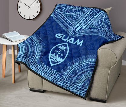 Guam Premium Quilt - Guam Coat Of Arms Polynesian Chief Blue Version