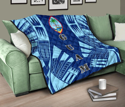 Guam Premium Quilt - Guam Coat Of Arms Polynesian Pale Blue Tattoo