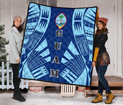 Guam Premium Quilt - Guam Coat Of Arms Polynesian Pale Blue Tattoo