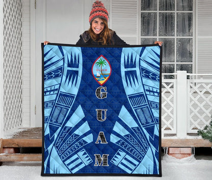Guam Premium Quilt - Guam Coat Of Arms Polynesian Pale Blue Tattoo