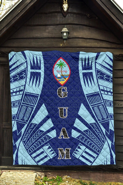 Guam Premium Quilt - Guam Coat Of Arms Polynesian Pale Blue Tattoo