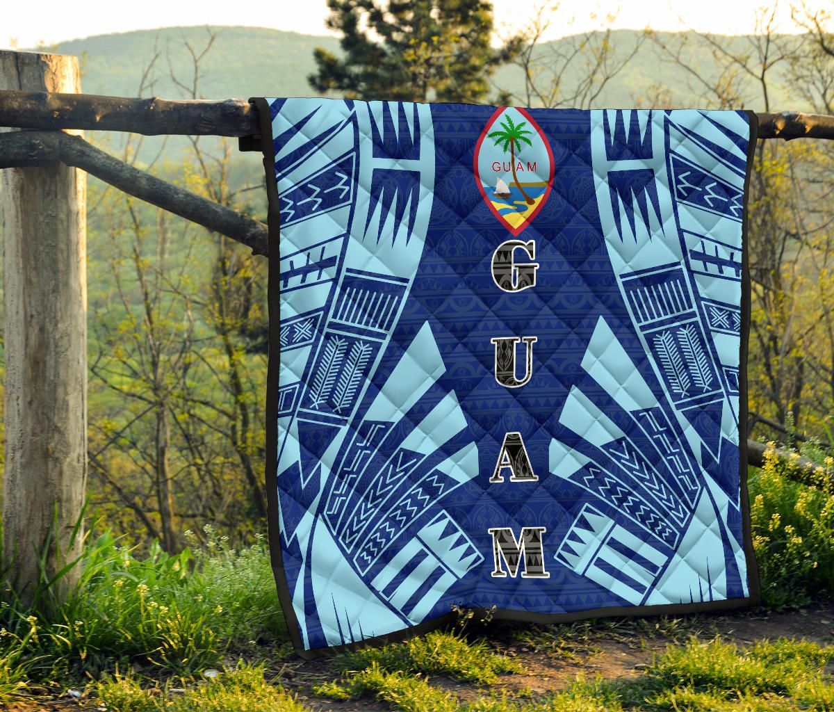 Guam Premium Quilt - Guam Coat Of Arms Polynesian Pale Blue Tattoo