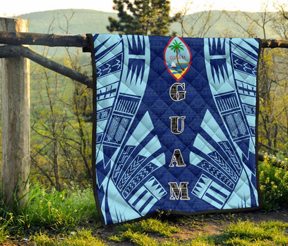 Guam Premium Quilt - Guam Coat Of Arms Polynesian Pale Blue Tattoo