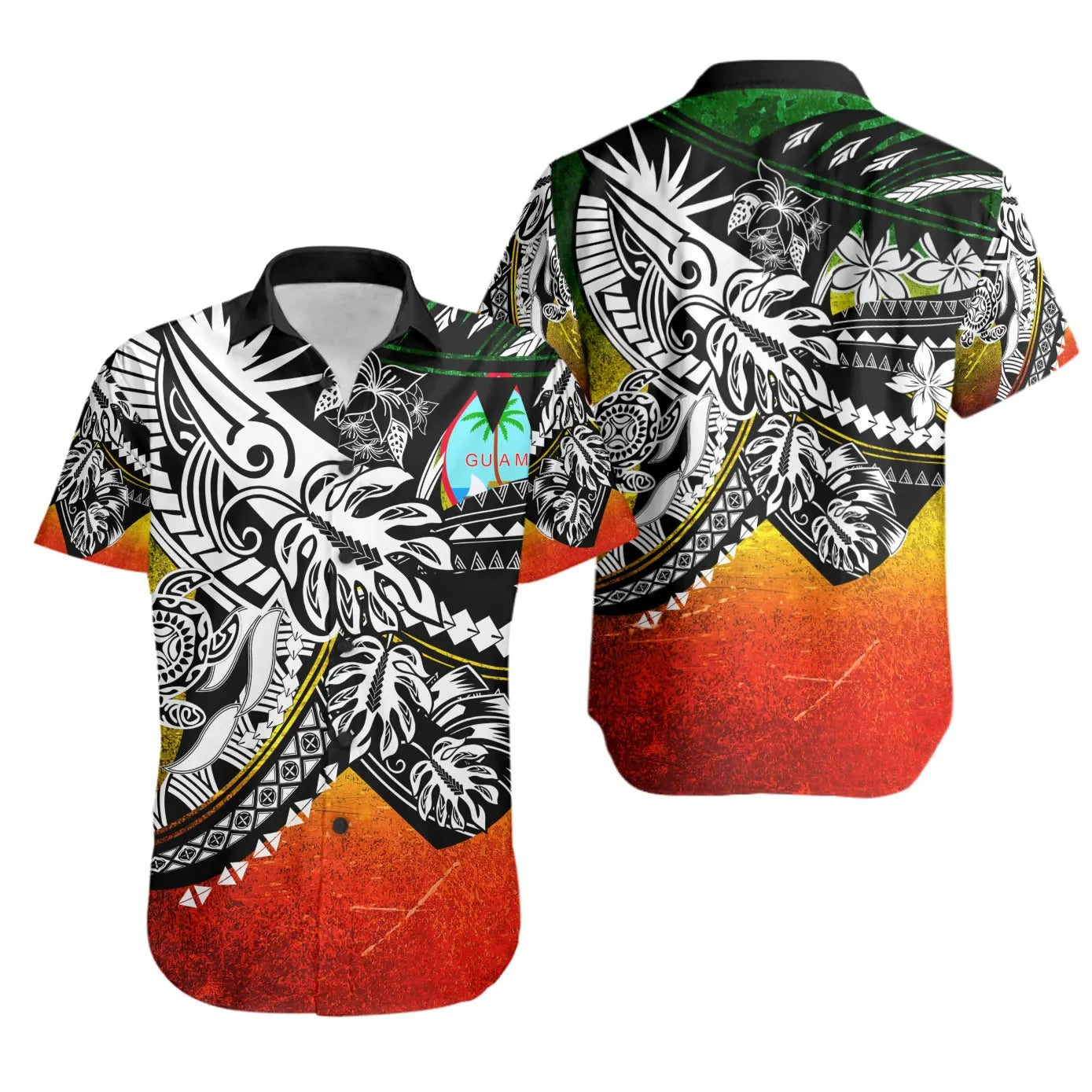 Guam Short Sleeve Shirt - Tribal Jungle Pattern Reggae Color
