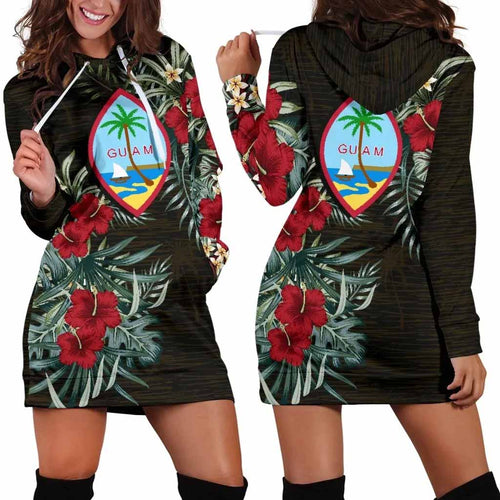 Guam Hoodie Dress - Guam Flag Hibiscus
