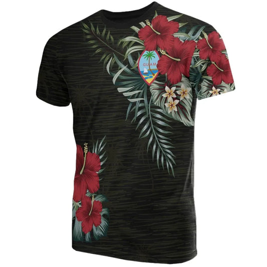Guam T-Shirt - Guam Coat Of Arms Hibiscus Palm Leaves