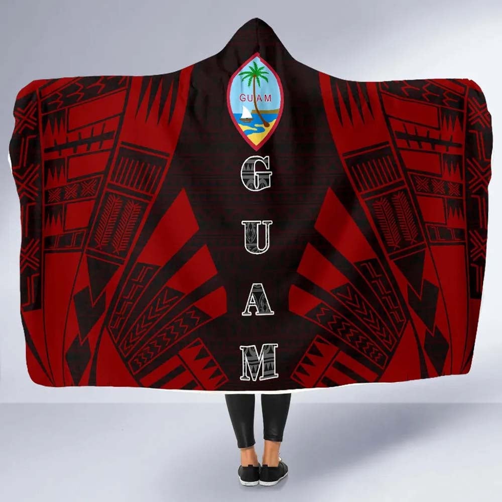 Guam Hooded Blanket - Polynesian Tattoo Red