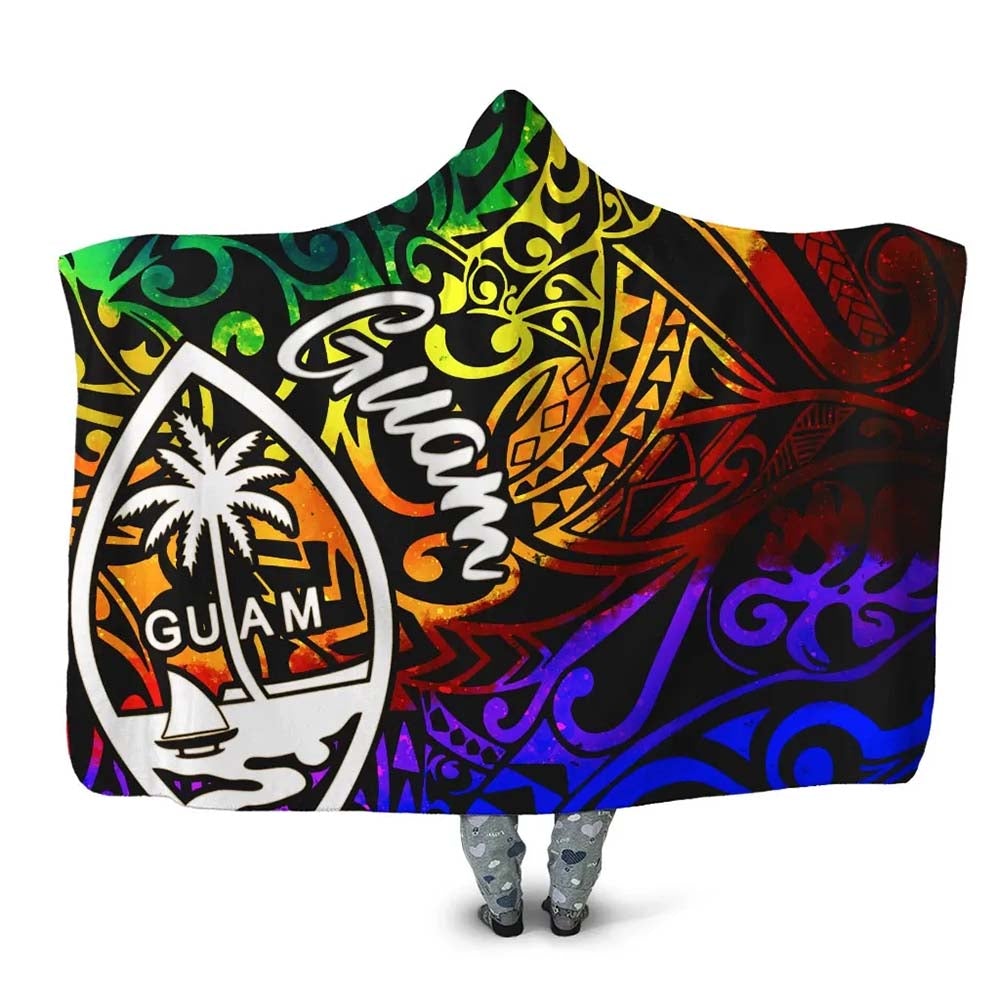 Guam Hooded Blanket - Rainbow Polynesian Pattern