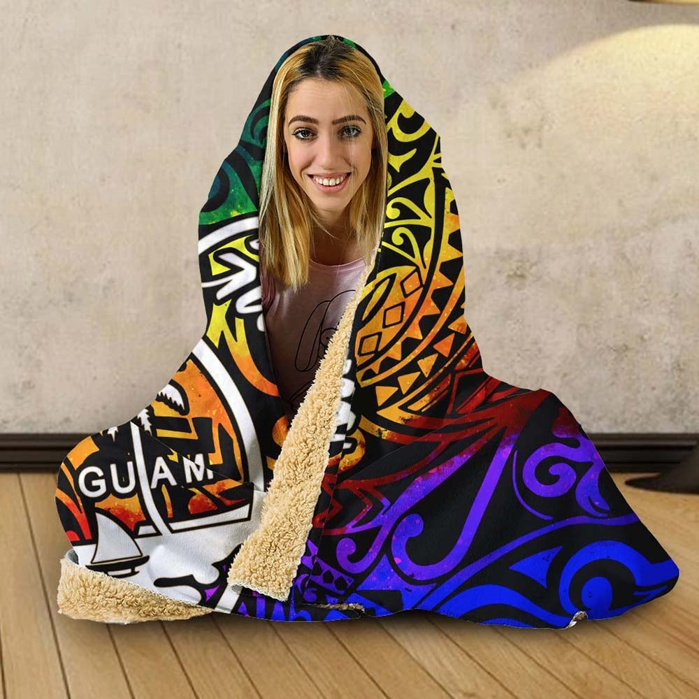 Guam Hooded Blanket - Rainbow Polynesian Pattern