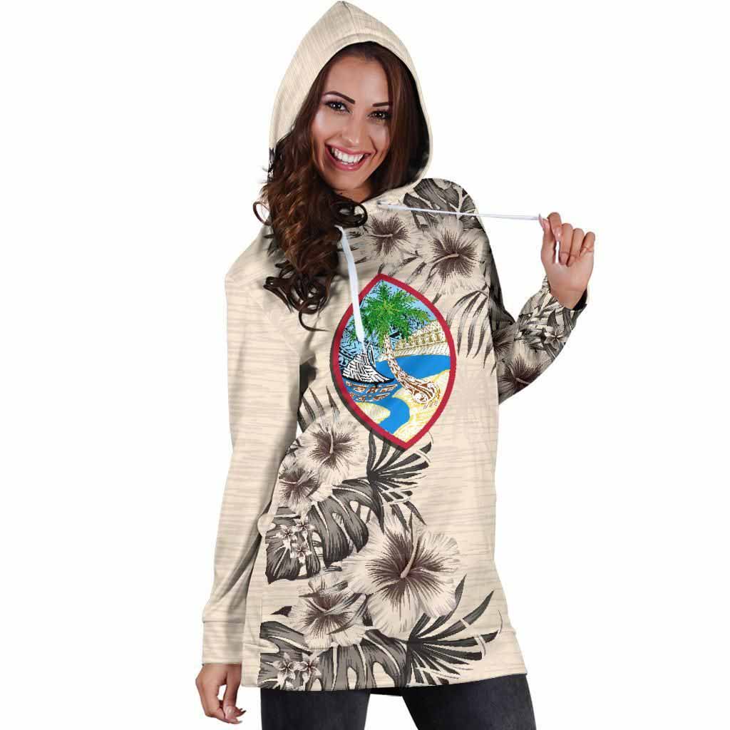Guam Hoodie Dress - Guam Coat Of Arms & Beige Hibiscus