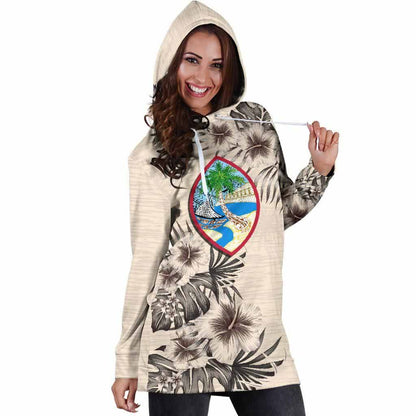 Guam Hoodie Dress - Guam Coat Of Arms & Beige Hibiscus