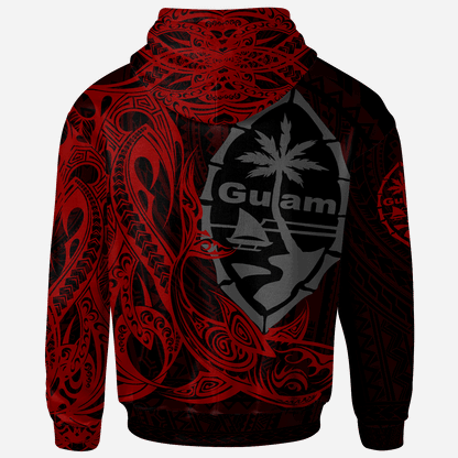 Guam Hoodie - Guam Seal With Shark Red Color