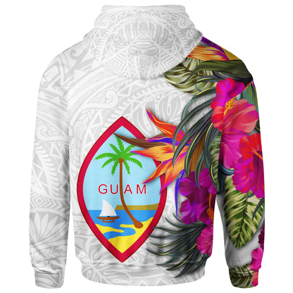 Guam Hoodie Hibiscus Polynesian White pattern