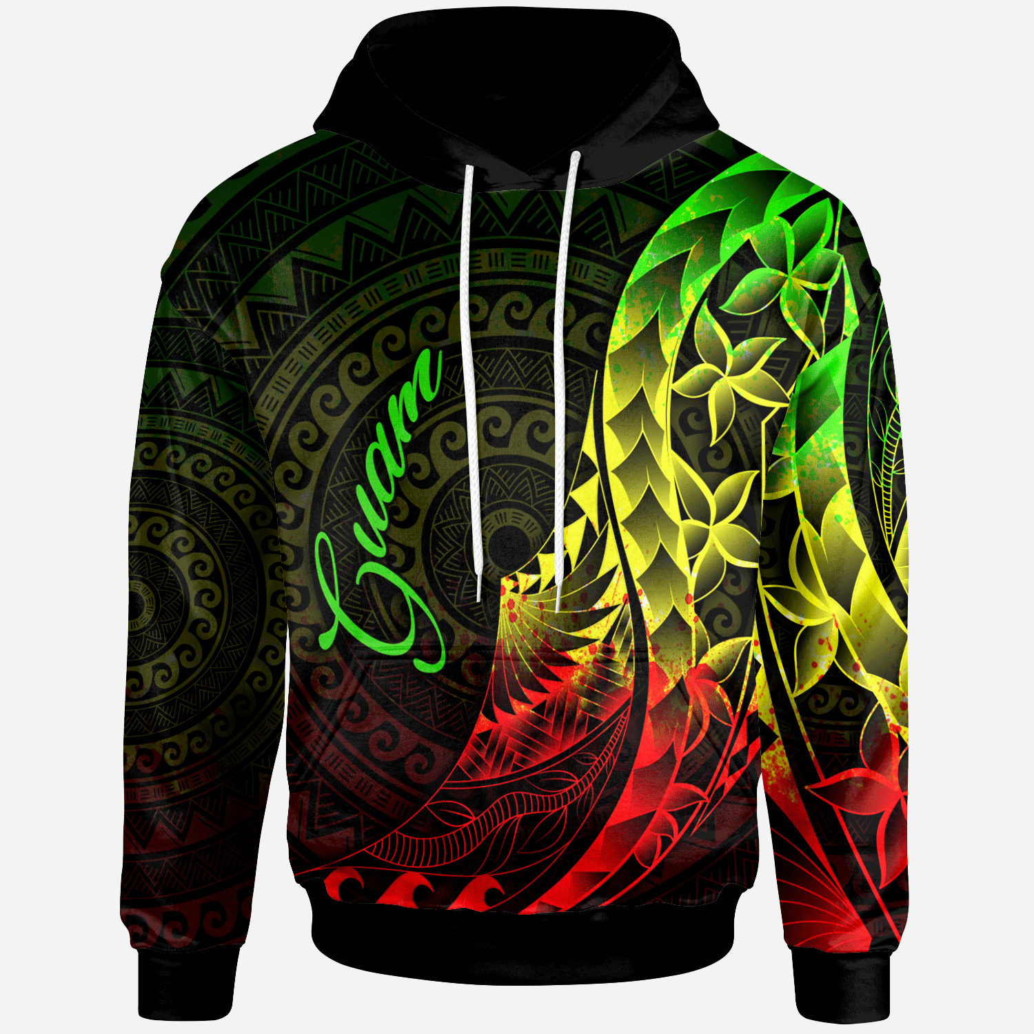 Guam Hoodie - Polynesian Pattern Style Reggae Color