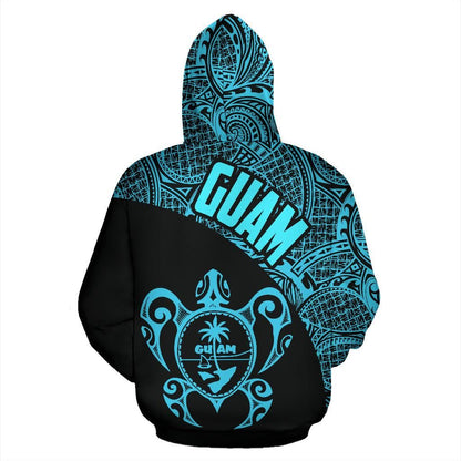 Guam Hoodie - Guam Coat Of Arm In Turtle Polynesian Tattoo Blue