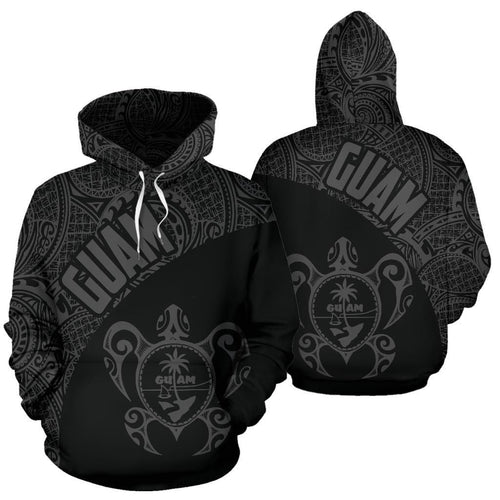 Guam Hoodie - Guam Coat Of Arm In Turtle Polynesian Tattoo Gray