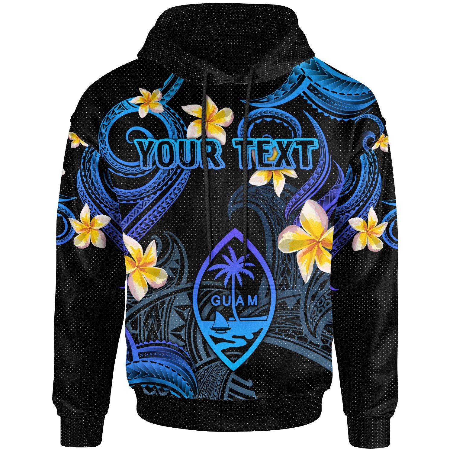 Guam Hoodie - Custom Personalised Polynesian Waves with Plumeria Flowers (Blue)