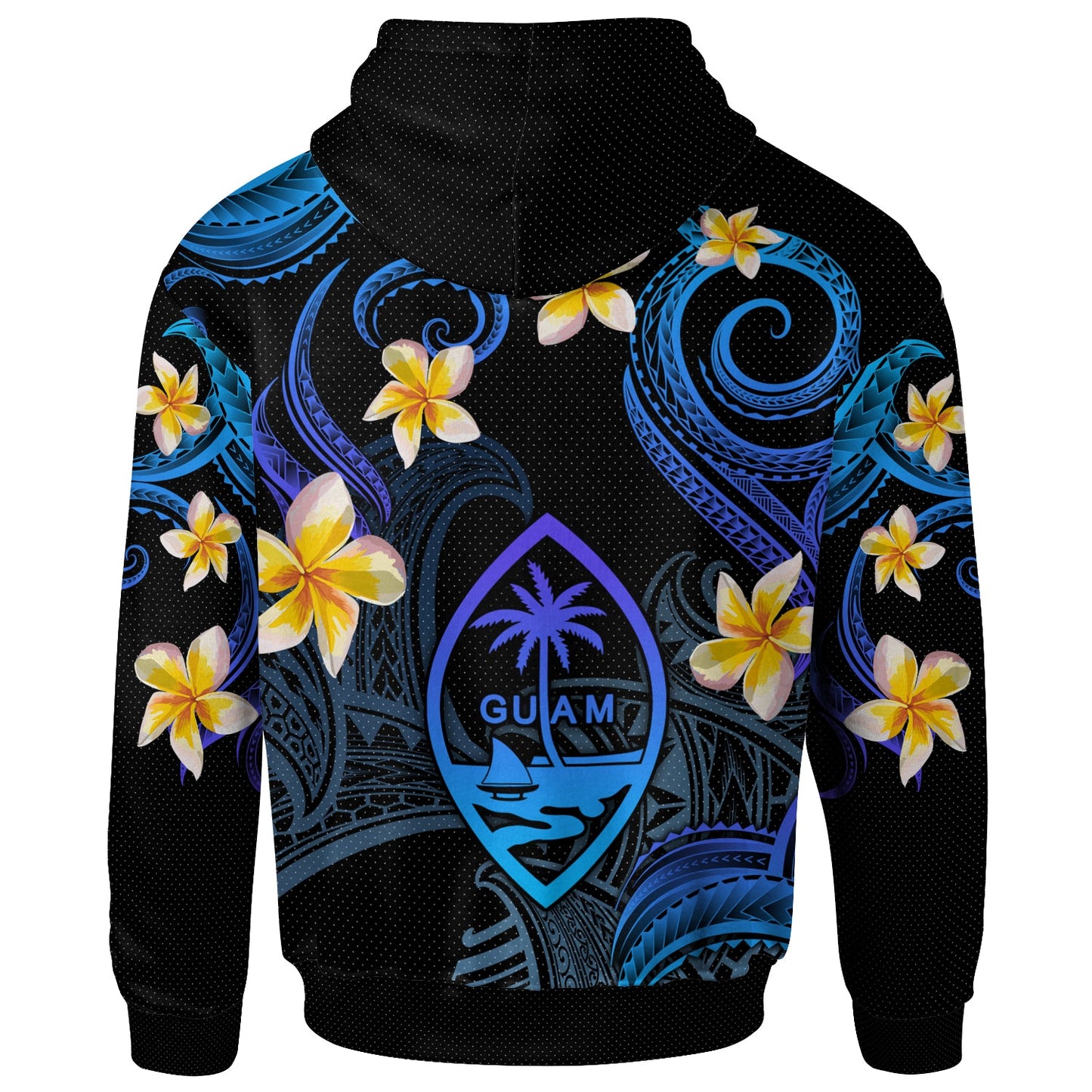 Guam Hoodie - Custom Personalised Polynesian Waves with Plumeria Flowers (Blue)