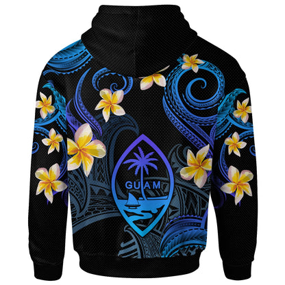 Guam Hoodie - Custom Personalised Polynesian Waves with Plumeria Flowers (Blue)