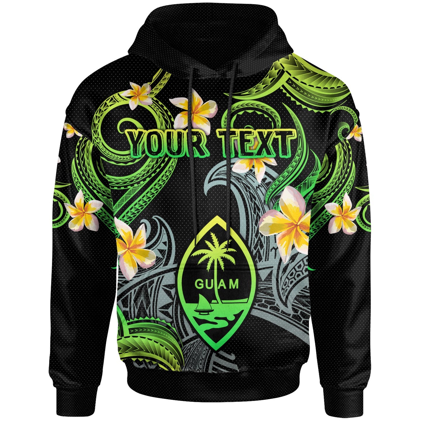 Guam Hoodie - Custom Personalised Polynesian Waves with Plumeria Flowers (Green)