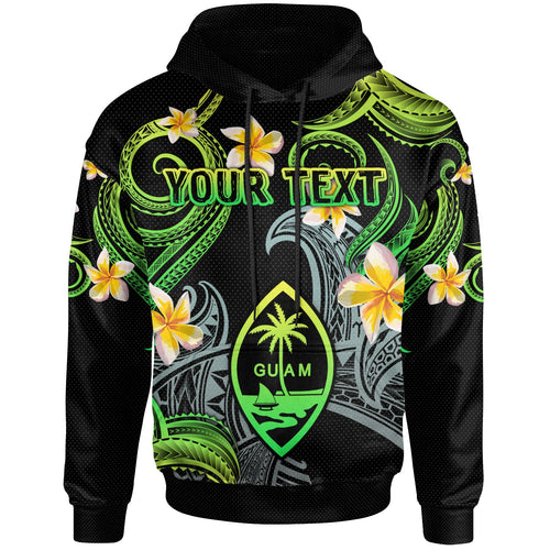 Guam Hoodie - Custom Personalised Polynesian Waves with Plumeria Flowers (Green)