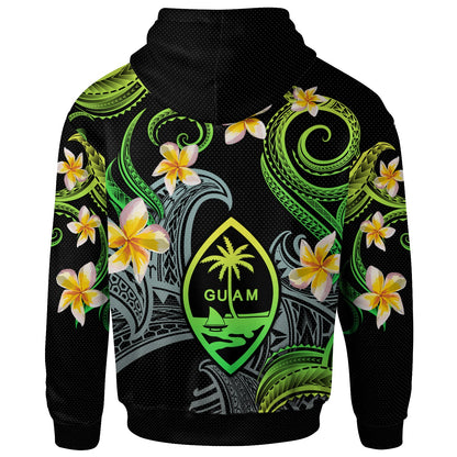 Guam Hoodie - Custom Personalised Polynesian Waves with Plumeria Flowers (Green)