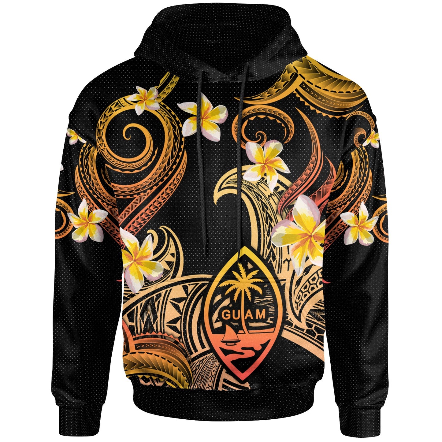 Guam Hoodie - Custom Personalised Polynesian Waves with Plumeria Flowers (Orange)