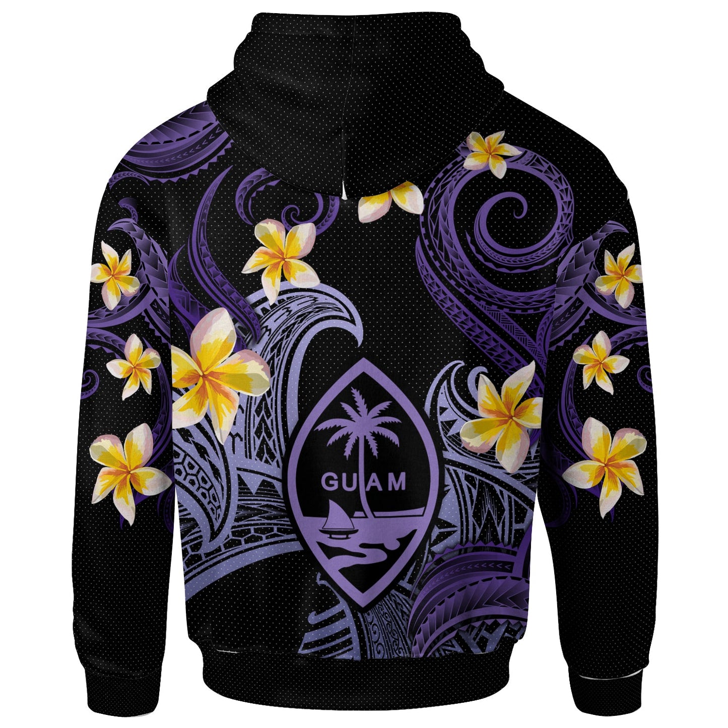 Guam Hoodie - Custom Personalised Polynesian Waves with Plumeria Flowers (Purple)